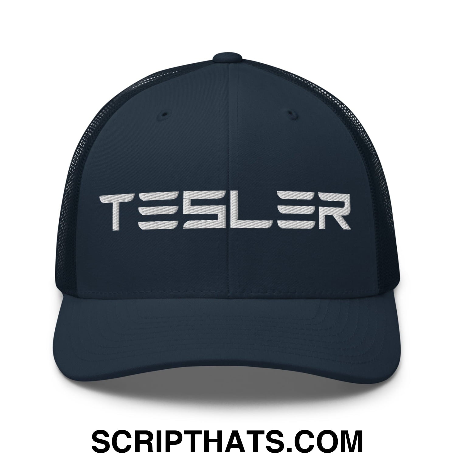 TESLER Embroidered Mesh Trucker Hat Navy