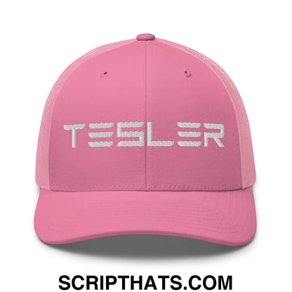 TESLER Embroidered Mesh Trucker Hat Pink
