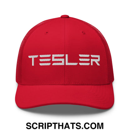 TESLER Embroidered Mesh Trucker Hat Red