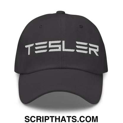 TESLER Embroidered Unstructured Dad Hat Dark Grey