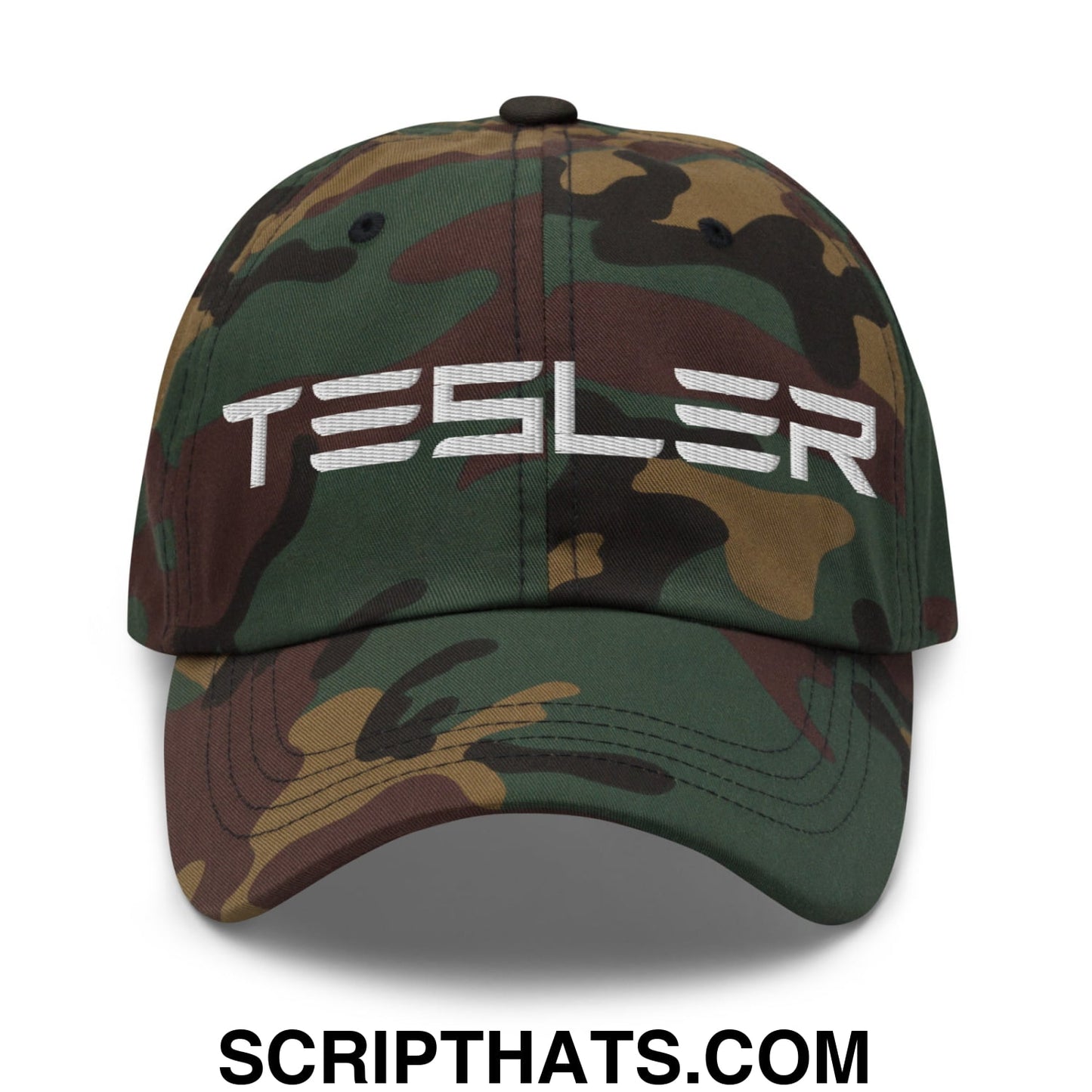 TESLER Embroidered Unstructured Dad Hat Green Camo