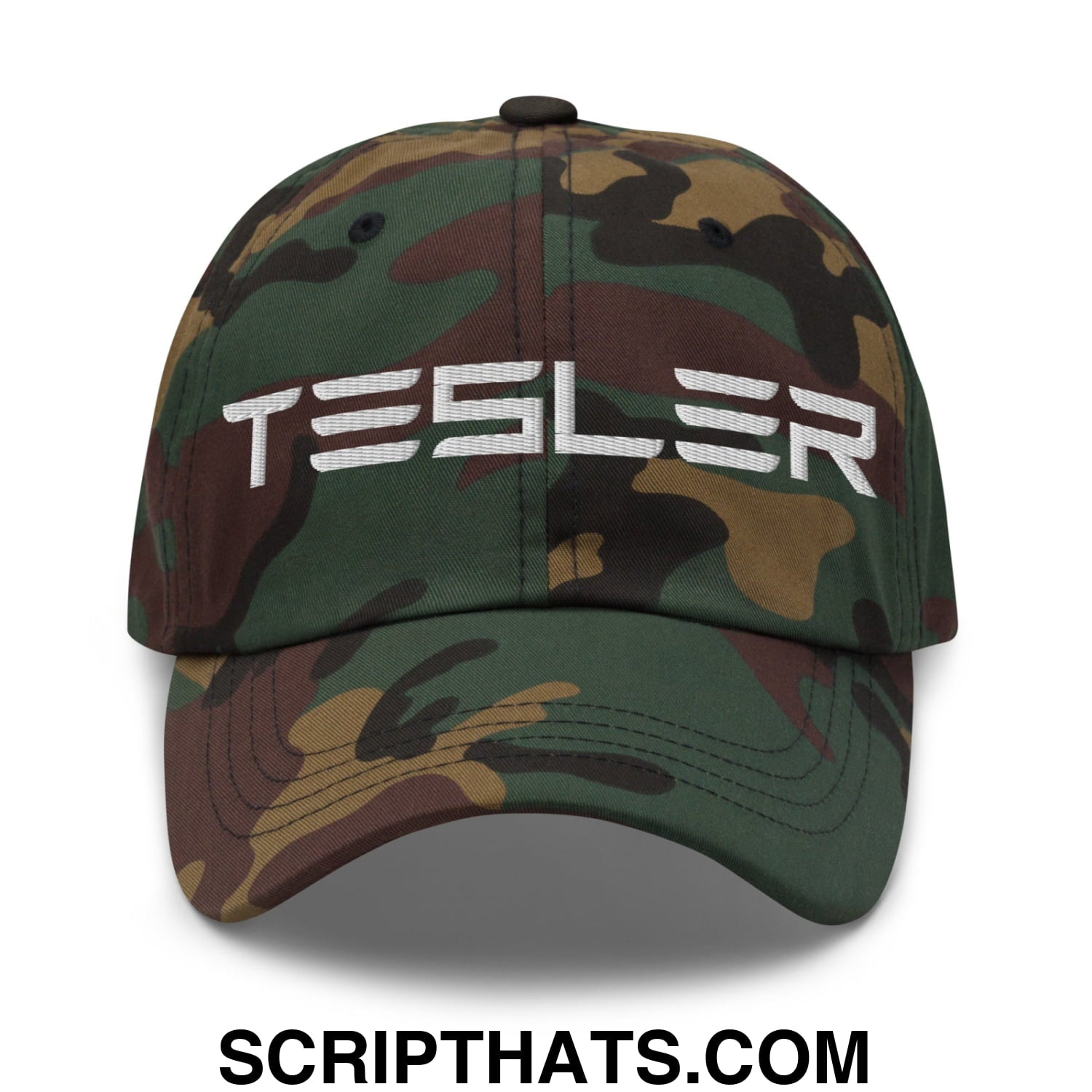 TESLER Embroidered Unstructured Dad Hat Green Camo
