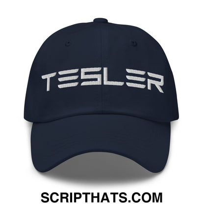 TESLER Embroidered Unstructured Dad Hat Navy