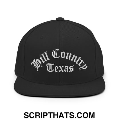 Texas Hill Country Old English Embroidered Flat Bill Brim Snapback Hat Black