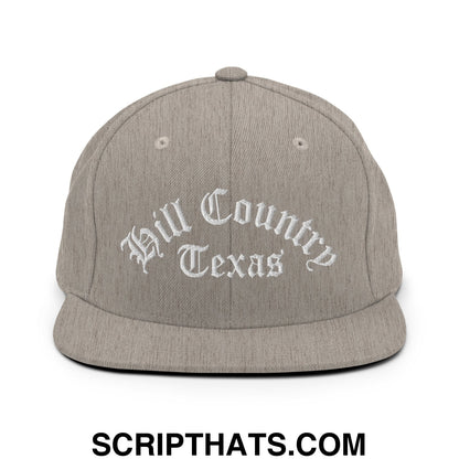 Texas Hill Country Old English Embroidered Flat Bill Brim Snapback Hat Heather Grey
