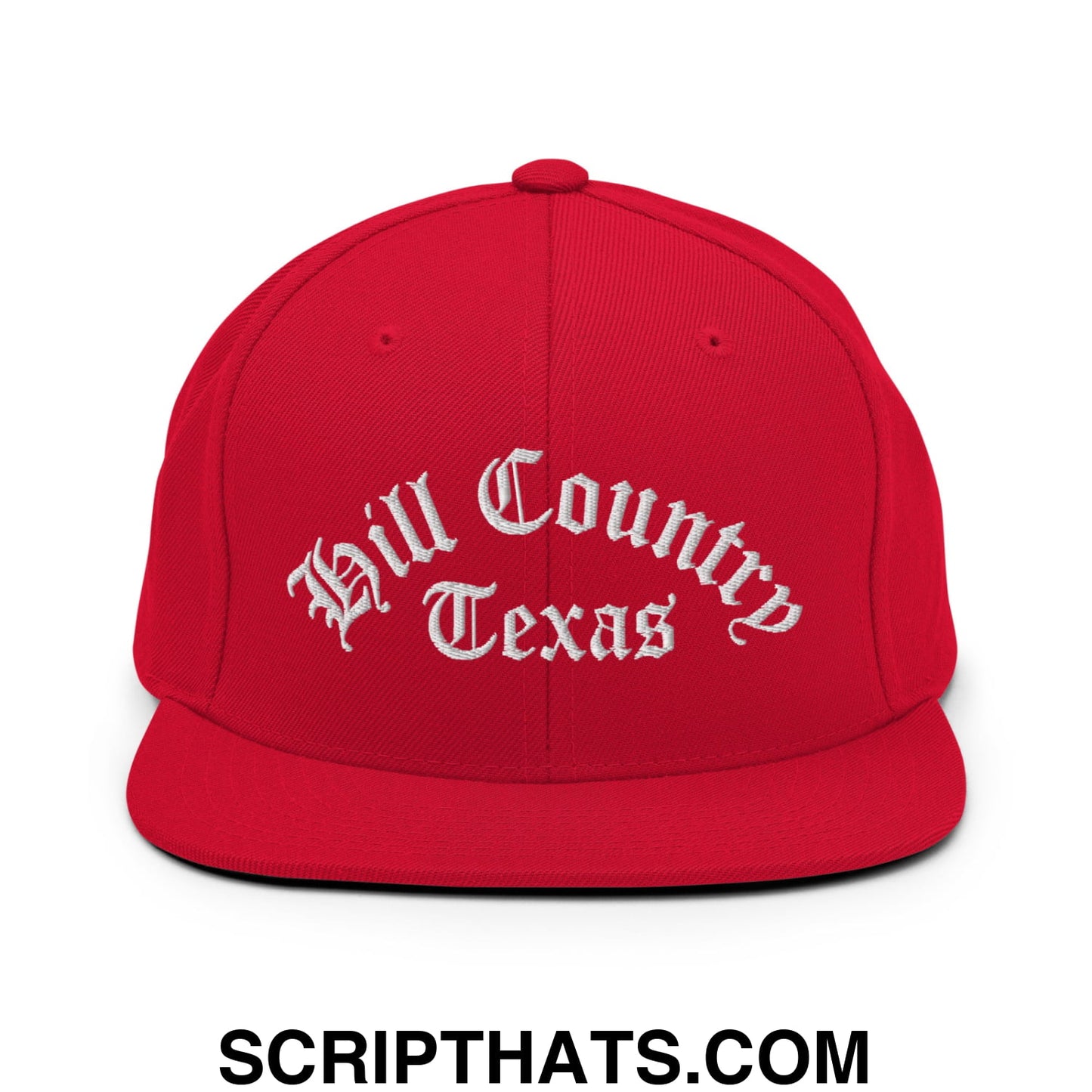 Texas Hill Country Old English Embroidered Flat Bill Brim Snapback Hat Red