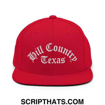 Texas Hill Country Old English Embroidered Flat Bill Brim Snapback Hat Red