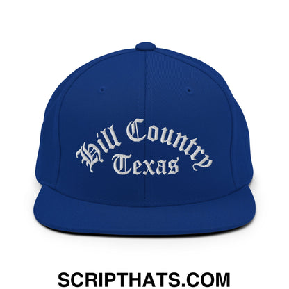 Texas Hill Country Old English Embroidered Flat Bill Brim Snapback Hat Royal Blue