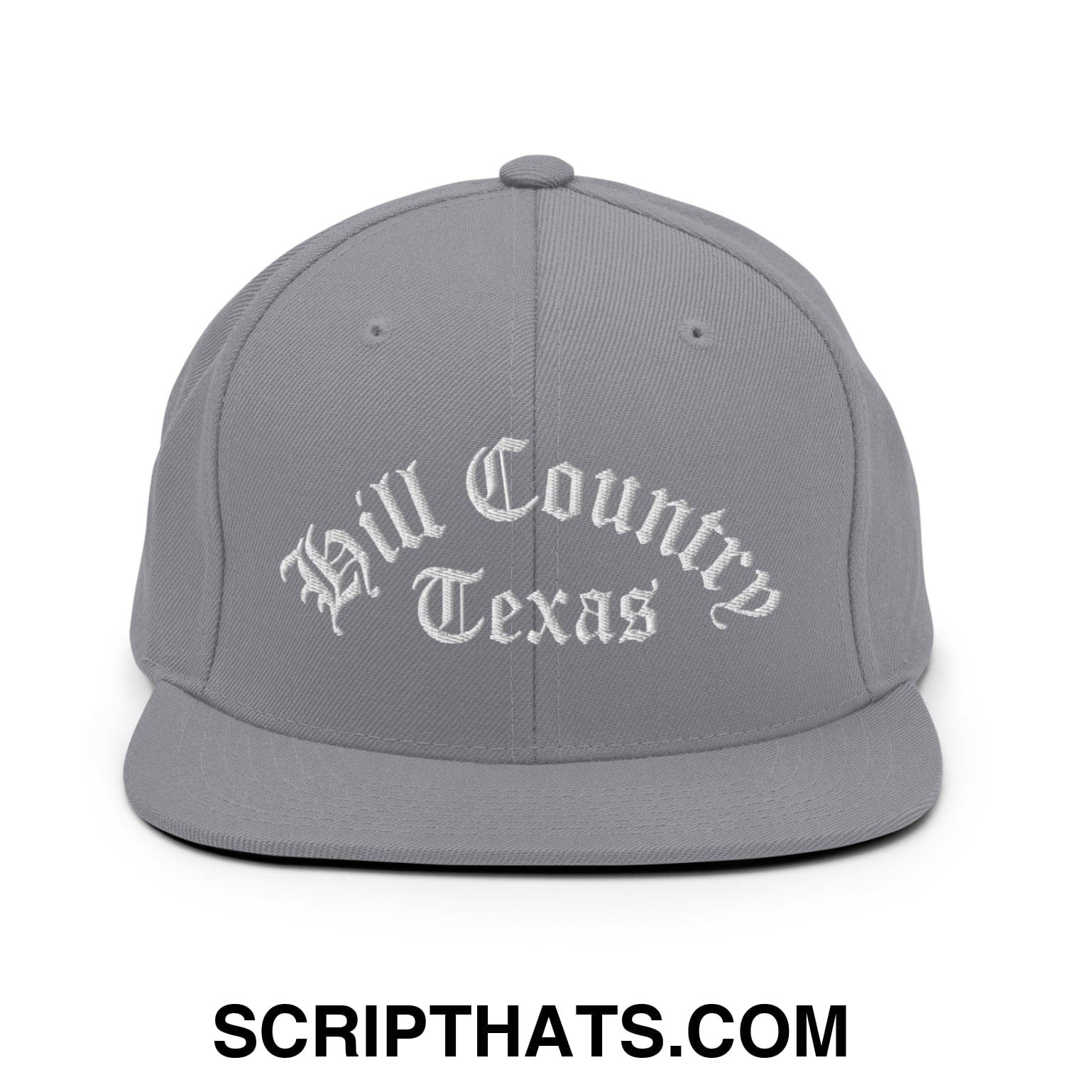 Texas Hill Country Old English Embroidered Flat Bill Brim Snapback Hat Silver