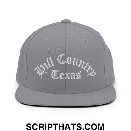 Texas Hill Country Old English Embroidered Flat Bill Brim Snapback Hat Silver
