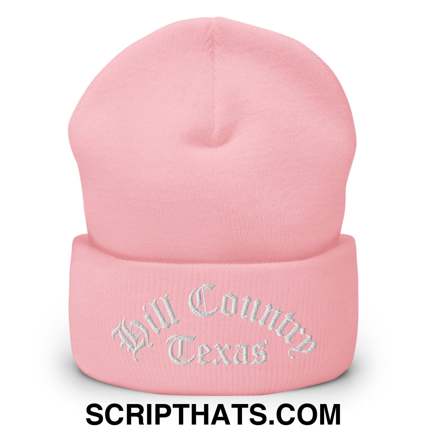 Texas Hill Country Old English Embroidered Knit Cuffed Beanie Baby Pink