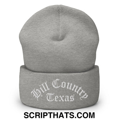 Texas Hill Country Old English Embroidered Knit Cuffed Beanie Heather Grey