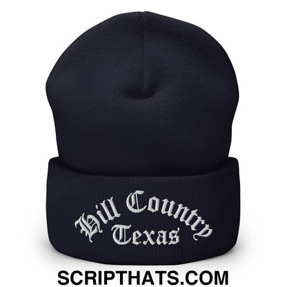 Texas Hill Country Old English Embroidered Knit Cuffed Beanie Navy