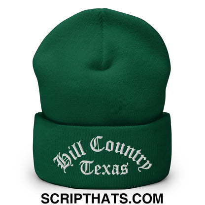 Texas Hill Country Old English Embroidered Knit Cuffed Beanie Spruce