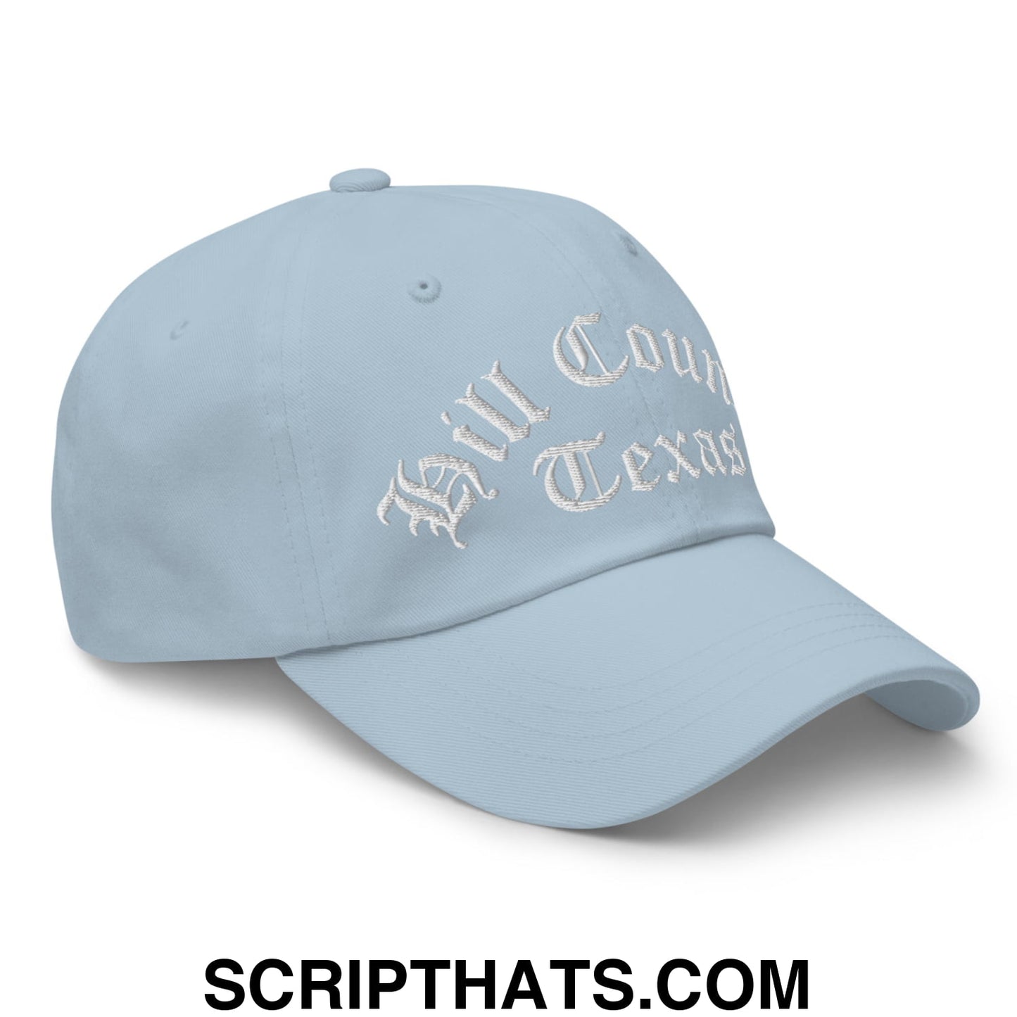 Texas Hill Country Old English Embroidered Unstructured Dad Hat Light Blue