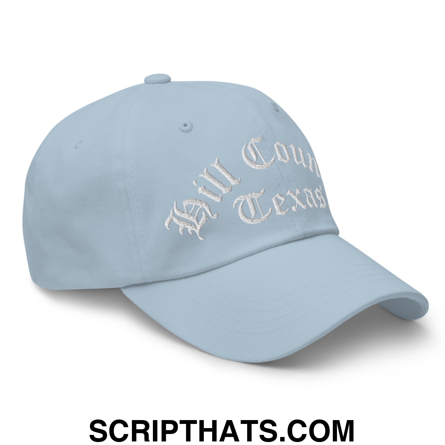 Texas Hill Country Old English Embroidered Unstructured Dad Hat Light Blue