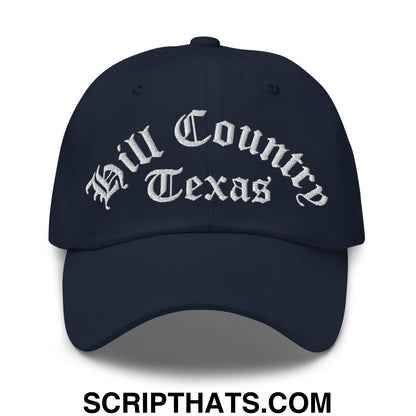 Texas Hill Country Old English Embroidered Unstructured Dad Hat Navy