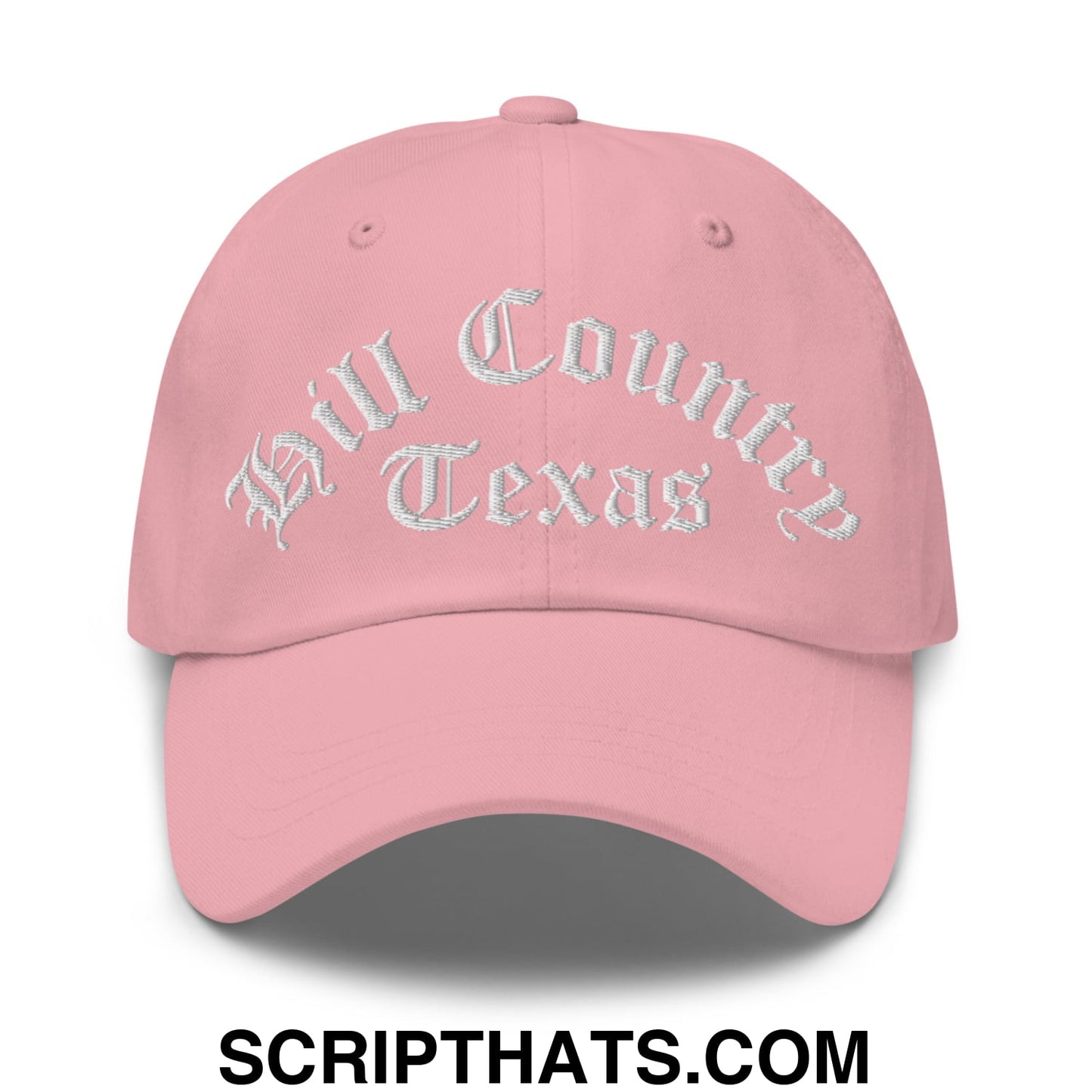 Texas Hill Country Old English Embroidered Unstructured Dad Hat Pink