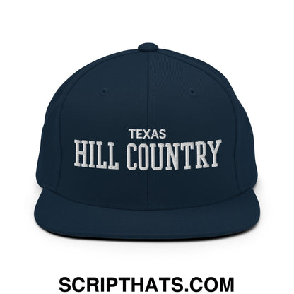 Texas Hill Country Varsity College Block Embroidered Flat Bill Brim Snapback Hat Dark Navy