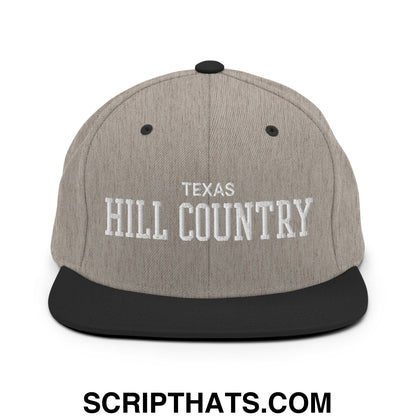 Texas Hill Country Varsity College Block Embroidered Flat Bill Brim Snapback Hat Heather Black