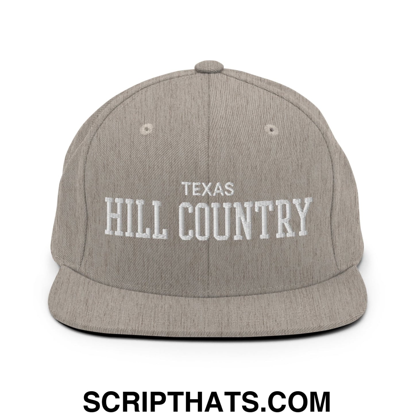 Texas Hill Country Varsity College Block Embroidered Flat Bill Brim Snapback Hat Heather Grey