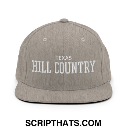 Texas Hill Country Varsity College Block Embroidered Flat Bill Brim Snapback Hat Heather Grey