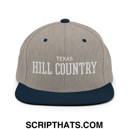 Texas Hill Country Varsity College Block Embroidered Flat Bill Brim Snapback Hat Heather Grey Navy