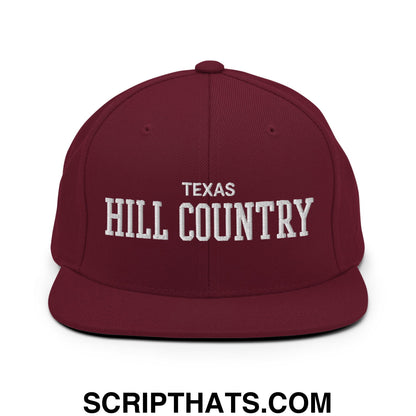 Texas Hill Country Varsity College Block Embroidered Flat Bill Brim Snapback Hat Maroon