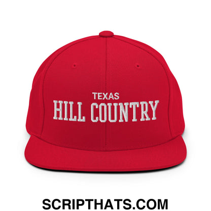 Texas Hill Country Varsity College Block Embroidered Flat Bill Brim Snapback Hat Red