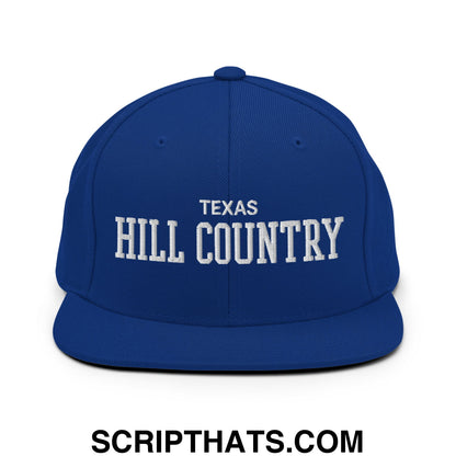 Texas Hill Country Varsity College Block Embroidered Flat Bill Brim Snapback Hat Royal Blue