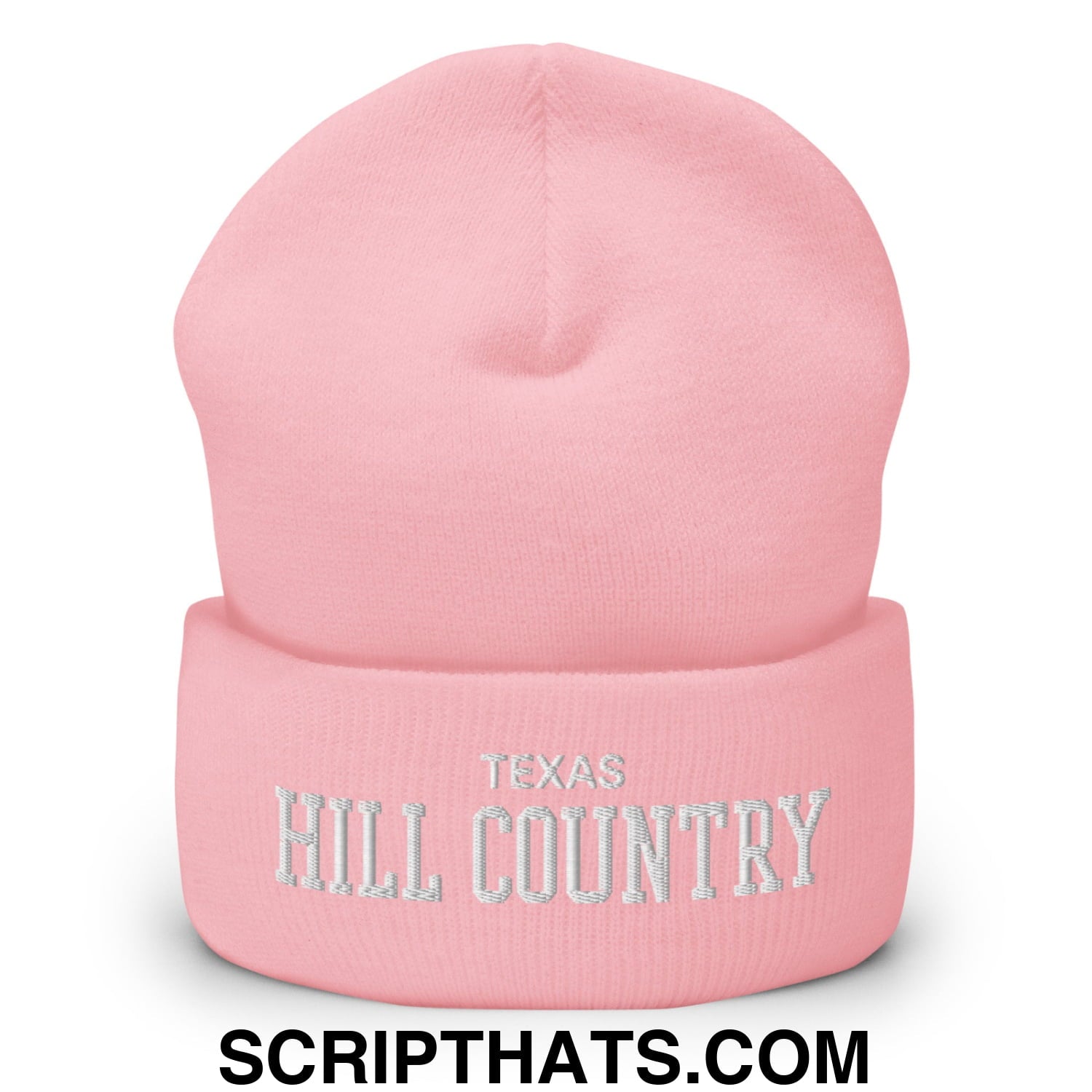 Texas Hill Country Varsity College Block Embroidered Knit Cuffed Beanie Baby Pink