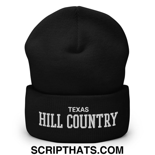 Texas Hill Country Varsity College Block Embroidered Knit Cuffed Beanie Black