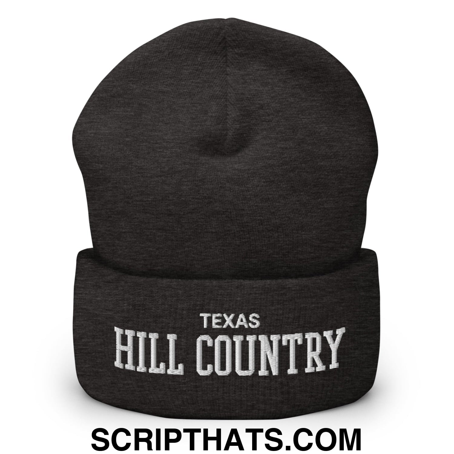 Texas Hill Country Varsity College Block Embroidered Knit Cuffed Beanie Dark Grey