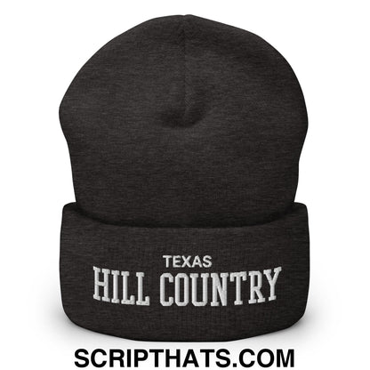 Texas Hill Country Varsity College Block Embroidered Knit Cuffed Beanie Dark Grey