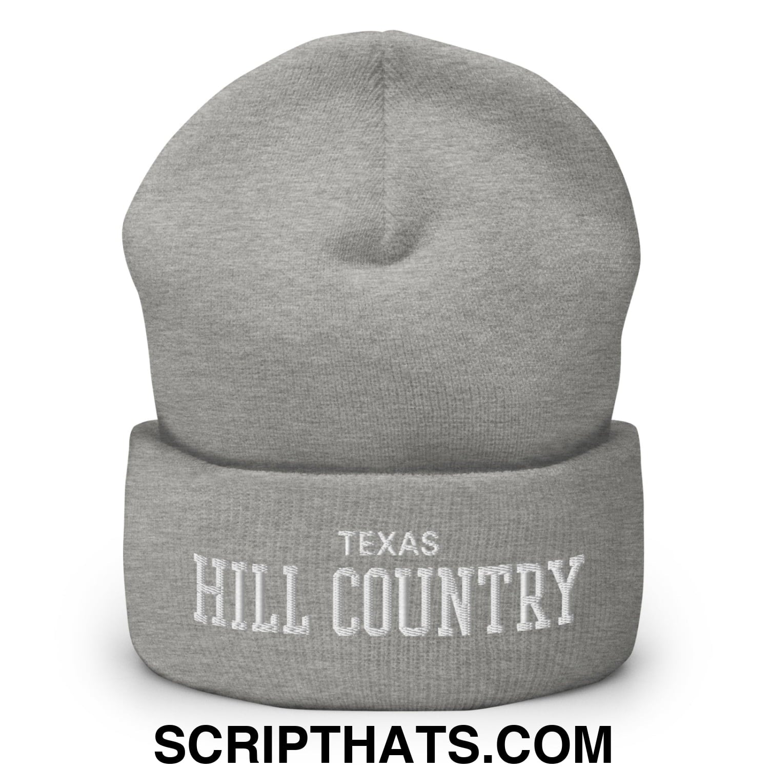 Texas Hill Country Varsity College Block Embroidered Knit Cuffed Beanie Heather Grey