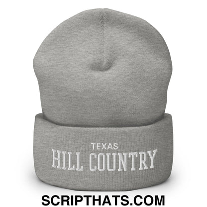 Texas Hill Country Varsity College Block Embroidered Knit Cuffed Beanie Heather Grey
