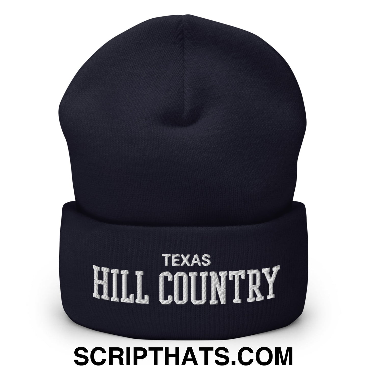 Texas Hill Country Varsity College Block Embroidered Knit Cuffed Beanie Navy