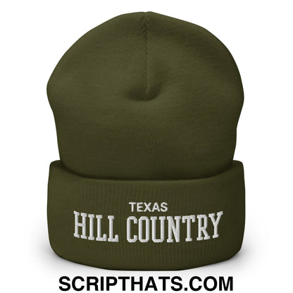 Texas Hill Country Varsity College Block Embroidered Knit Cuffed Beanie Olive