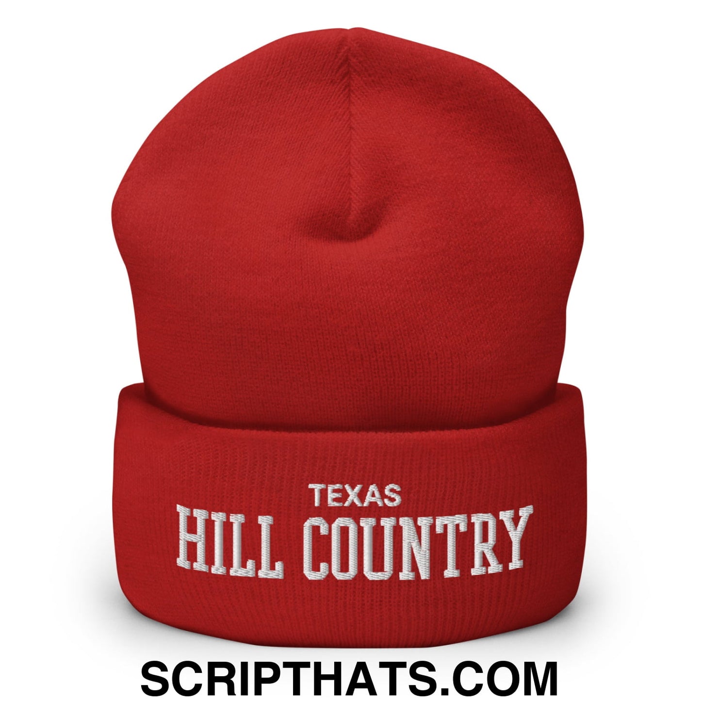 Texas Hill Country Varsity College Block Embroidered Knit Cuffed Beanie Red