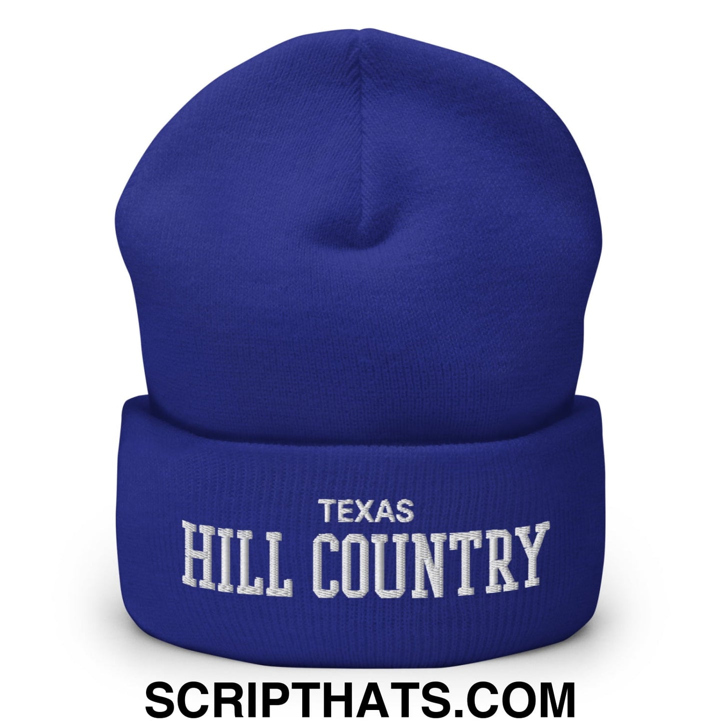 Texas Hill Country Varsity College Block Embroidered Knit Cuffed Beanie Royal
