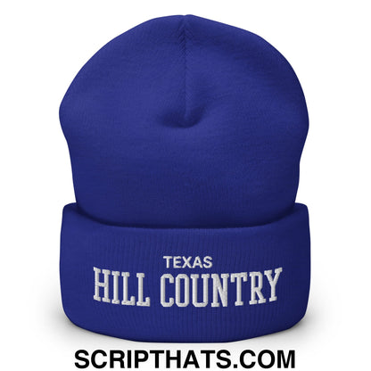 Texas Hill Country Varsity College Block Embroidered Knit Cuffed Beanie Royal