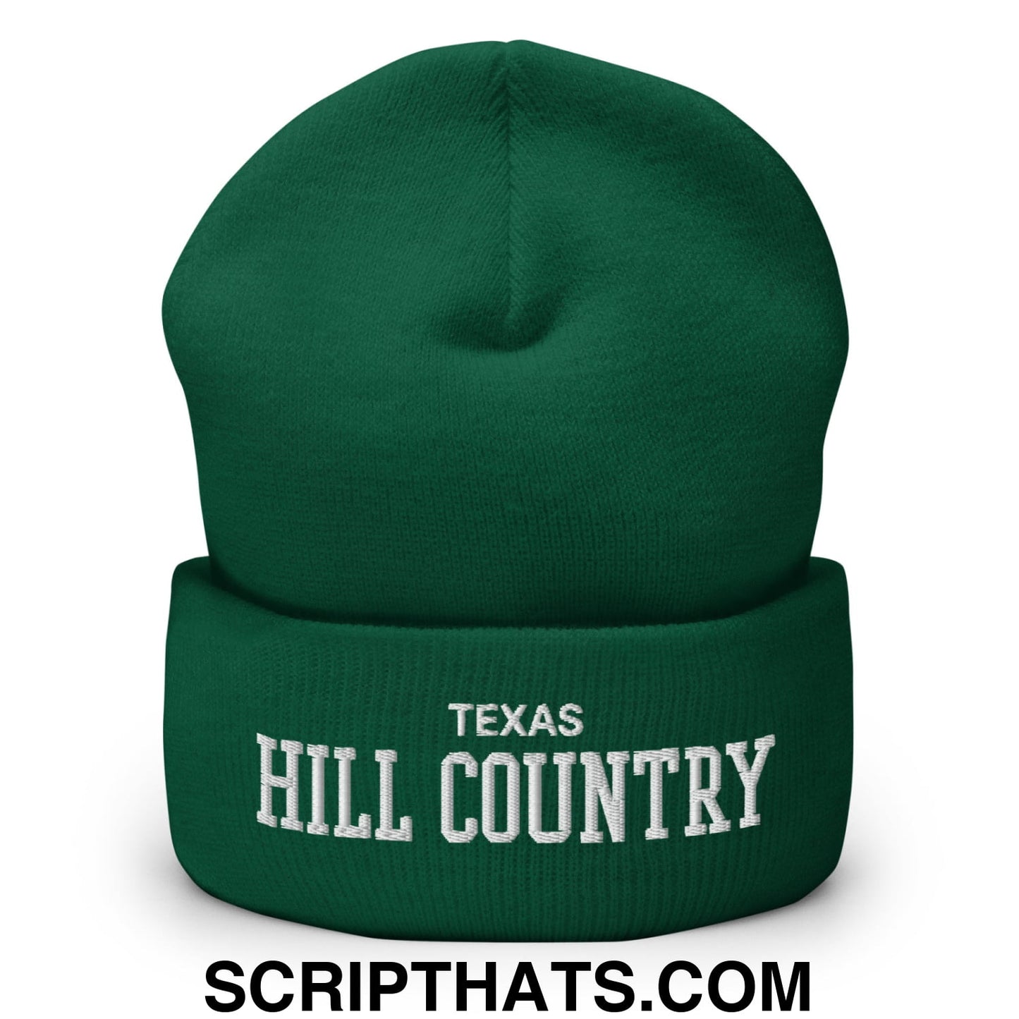 Texas Hill Country Varsity College Block Embroidered Knit Cuffed Beanie Spruce