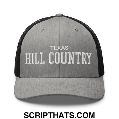 Texas Hill Country Varsity College Block Embroidered Mesh Trucker Hat Heather Black