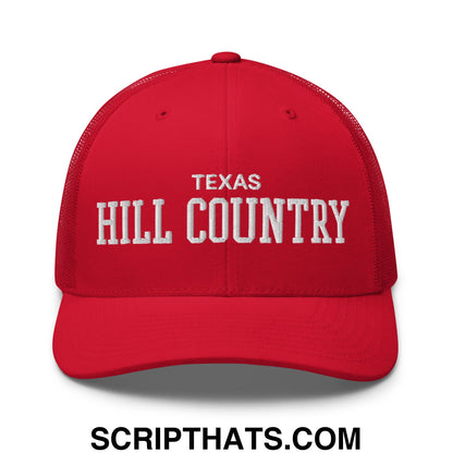 Texas Hill Country Varsity College Block Embroidered Mesh Trucker Hat Red