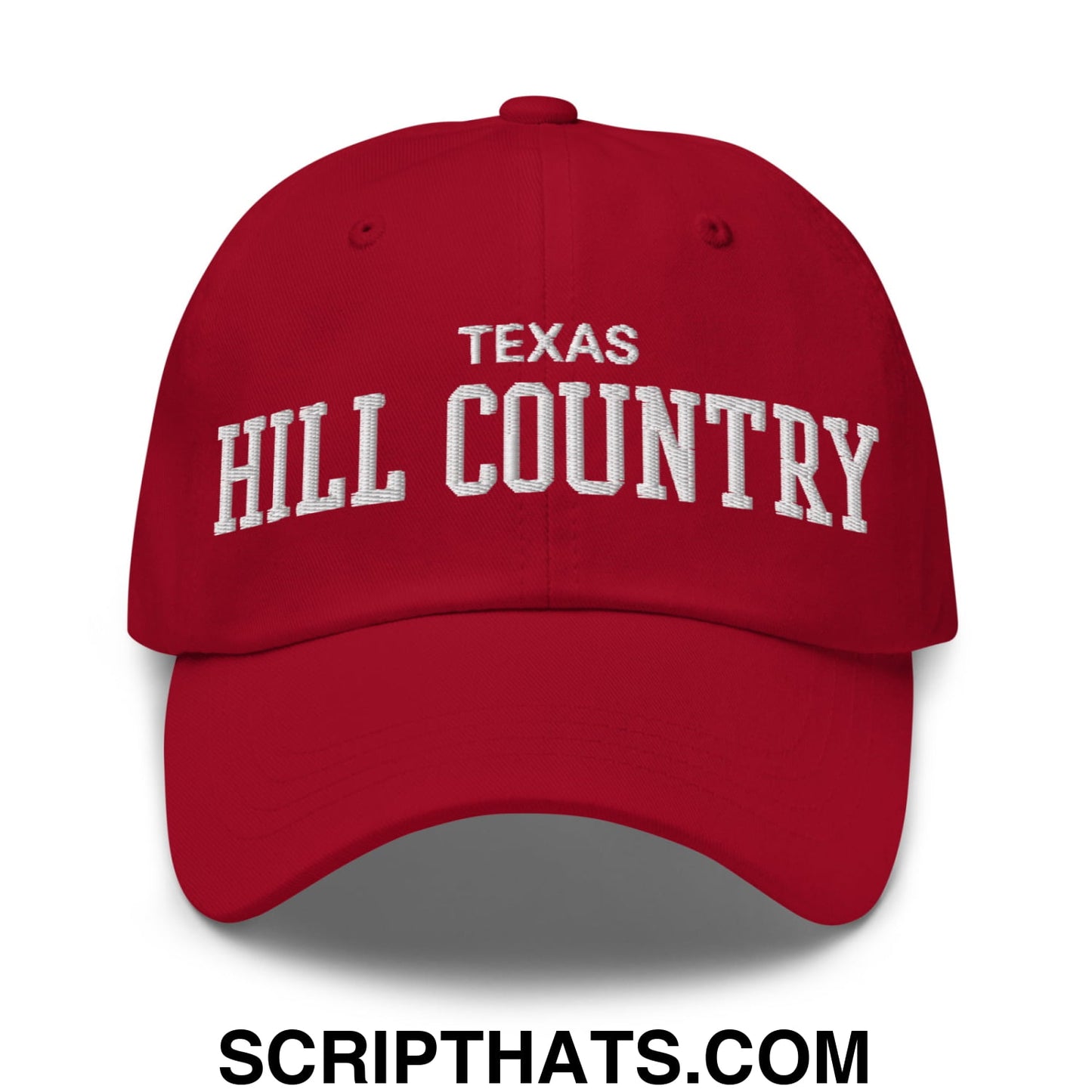 Texas Hill Country Varsity College Block Embroidered Unstructured Dad Hat Cranberry