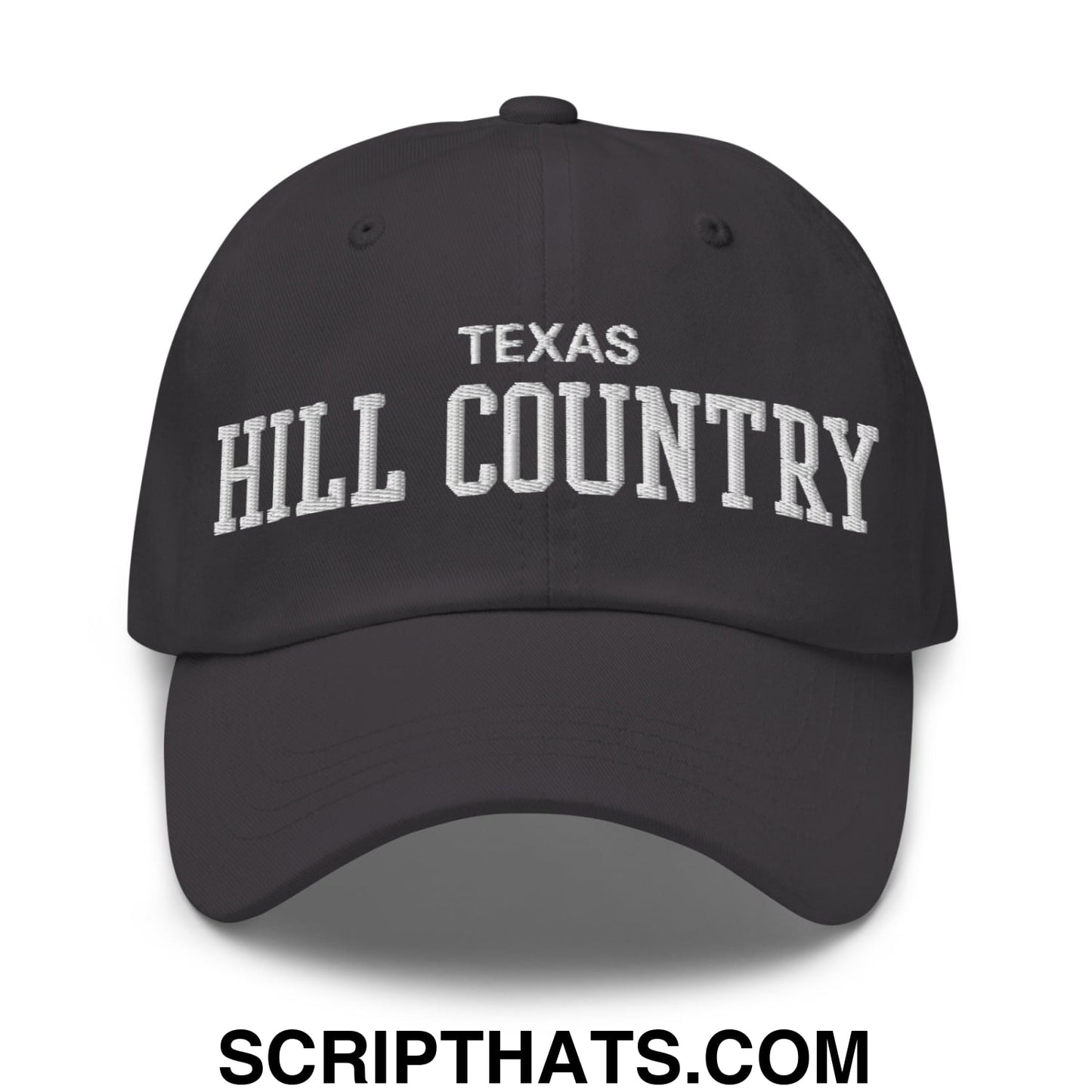 Texas Hill Country Varsity College Block Embroidered Unstructured Dad Hat Dark Grey