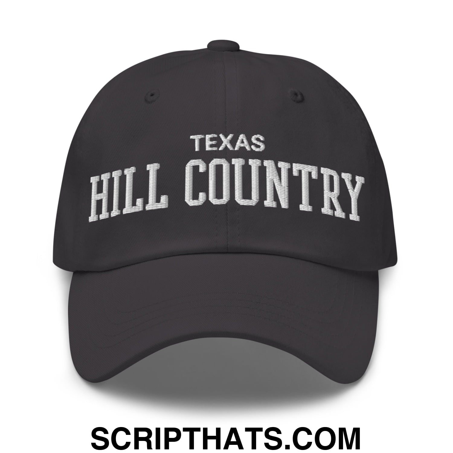 Texas Hill Country Varsity College Block Embroidered Unstructured Dad Hat Dark Grey