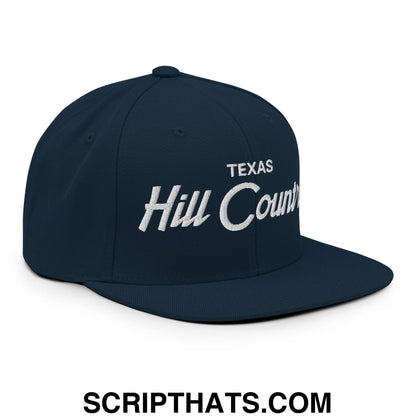 Texas Hill Country Vintage Sports Script Embroidered Flat Bill Brim Snapback Hat Dark Navy