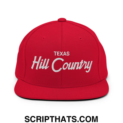 Texas Hill Country Vintage Sports Script Embroidered Flat Bill Brim Snapback Hat Red