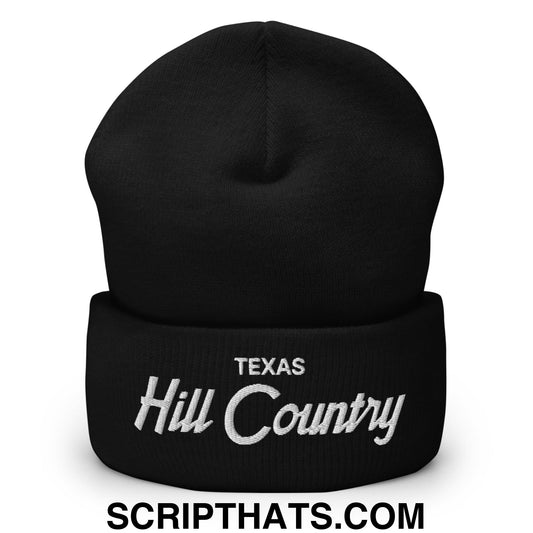 Texas Hill Country Vintage Sports Script Embroidered Knit Cuffed Beanie Black